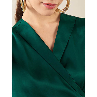 First Resort by Ramola Bachchan Teal Wrap Around Embellished Satin Short Dress