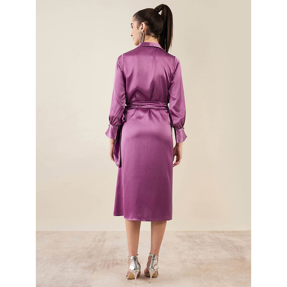 First Resort by Ramola Bachchan Lilac Wrap Around Embellished Satin Mid Length Dress