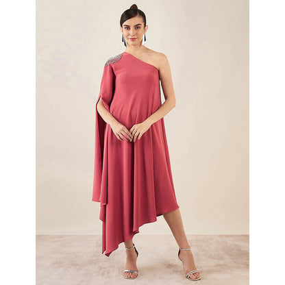 First Resort by Ramola Bachchan Rouge Red One-Shoulder Crystal Embroidered Dress