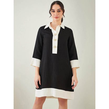First Resort by Ramola Bachchan Black and Off-White Linen Dress