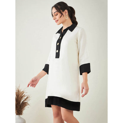First Resort by Ramola Bachchan Off-White and Black Linen Dress