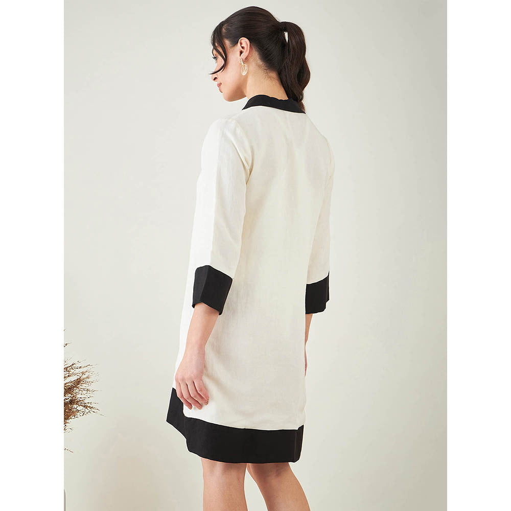 First Resort by Ramola Bachchan Off-White and Black Linen Dress