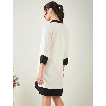 First Resort by Ramola Bachchan Off-White and Black Linen Dress