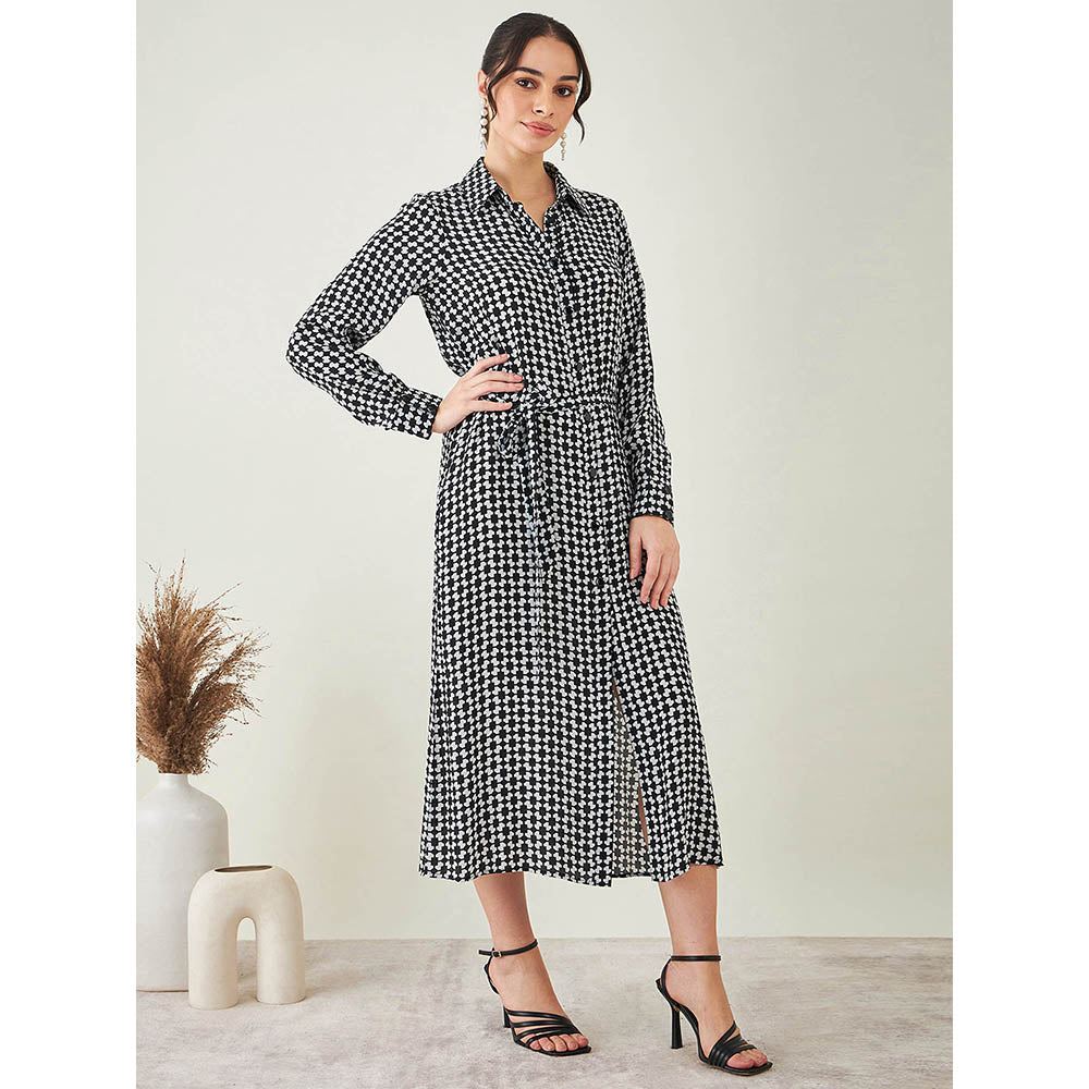 First Resort by Ramola Bachchan Black & White Geometric Print Dress with Belt (Set of 2)