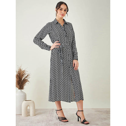 First Resort by Ramola Bachchan Black & White Geometric Print Dress with Belt (Set of 2)