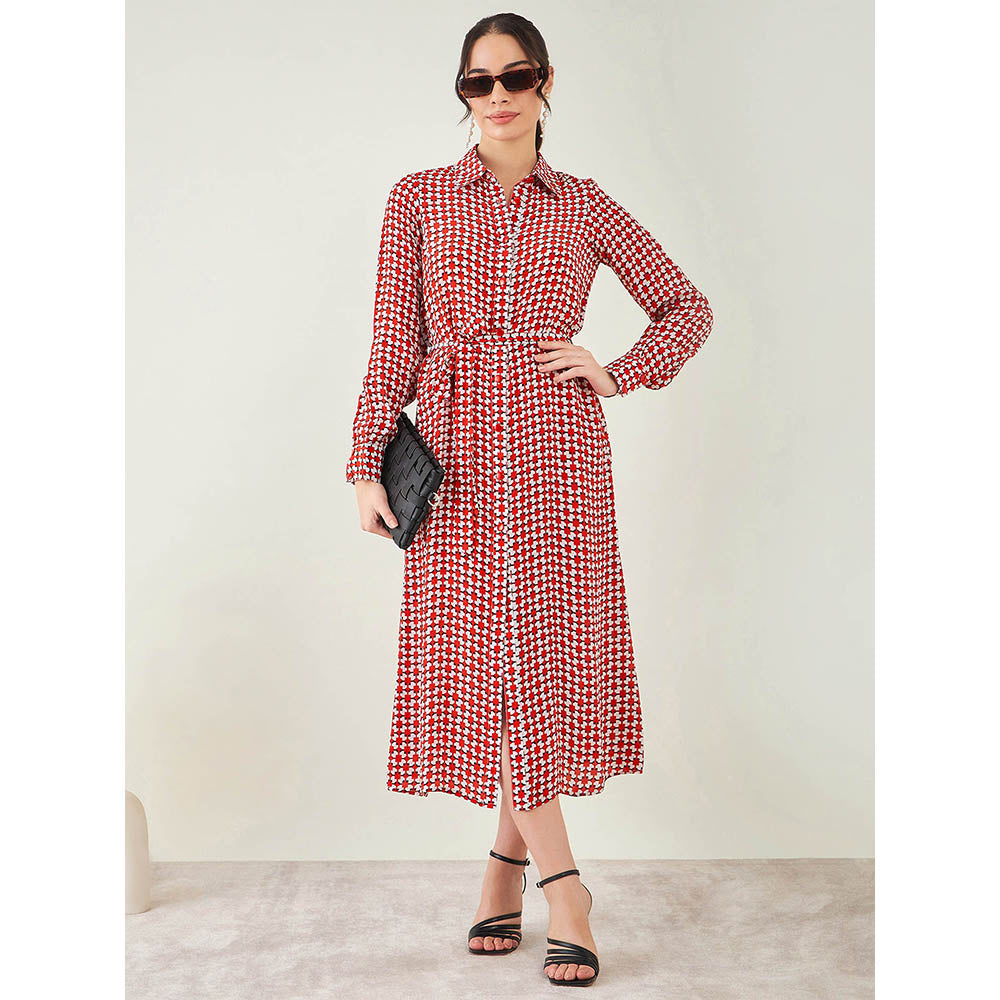 First Resort by Ramola Bachchan Red and White Geometric Print Dress with Belt (Set of 2)