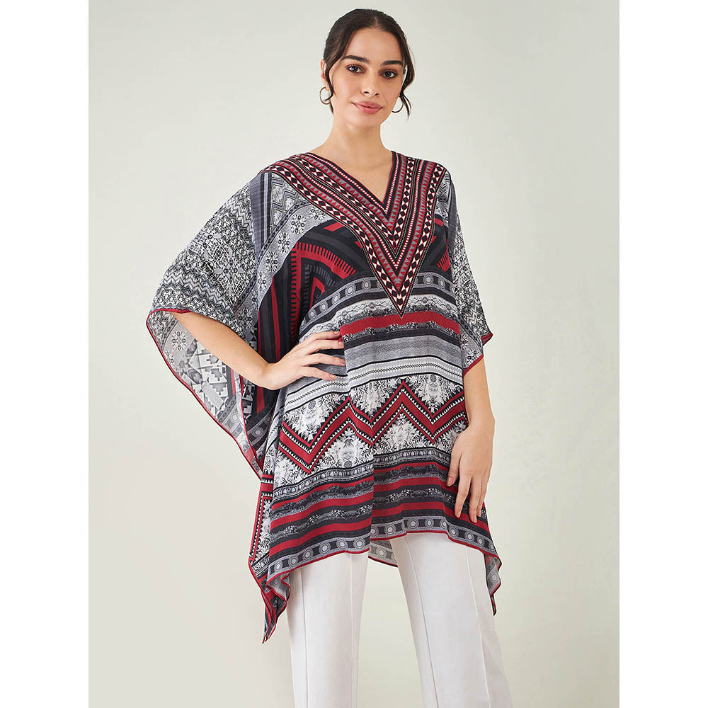 First Resort by Ramola Bachchan Maroon Geometric Kaftan Tunic