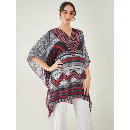 First Resort by Ramola Bachchan Maroon Geometric Kaftan Tunic