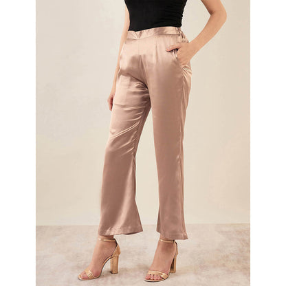First Resort by Ramola Bachchan Hazel Brown Bell Bottom Satin Pant
