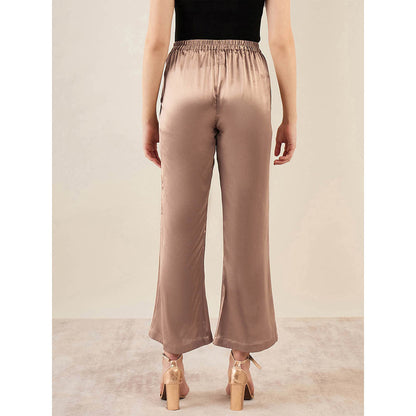 First Resort by Ramola Bachchan Hazel Brown Bell Bottom Satin Pant