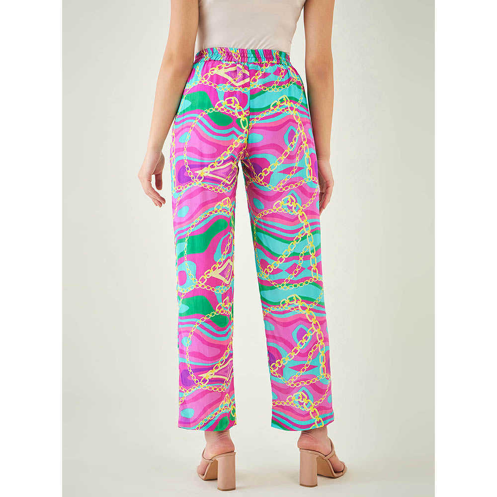 First Resort by Ramola Bachchan Pink and Green Marine Wave Print Pant