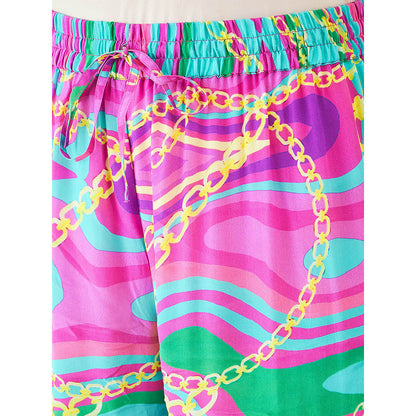 First Resort by Ramola Bachchan Pink and Green Marine Wave Print Pant