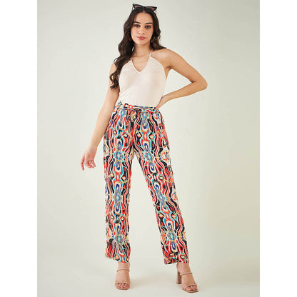 First Resort by Ramola Bachchan Black and Red Marine Wave Print Pant