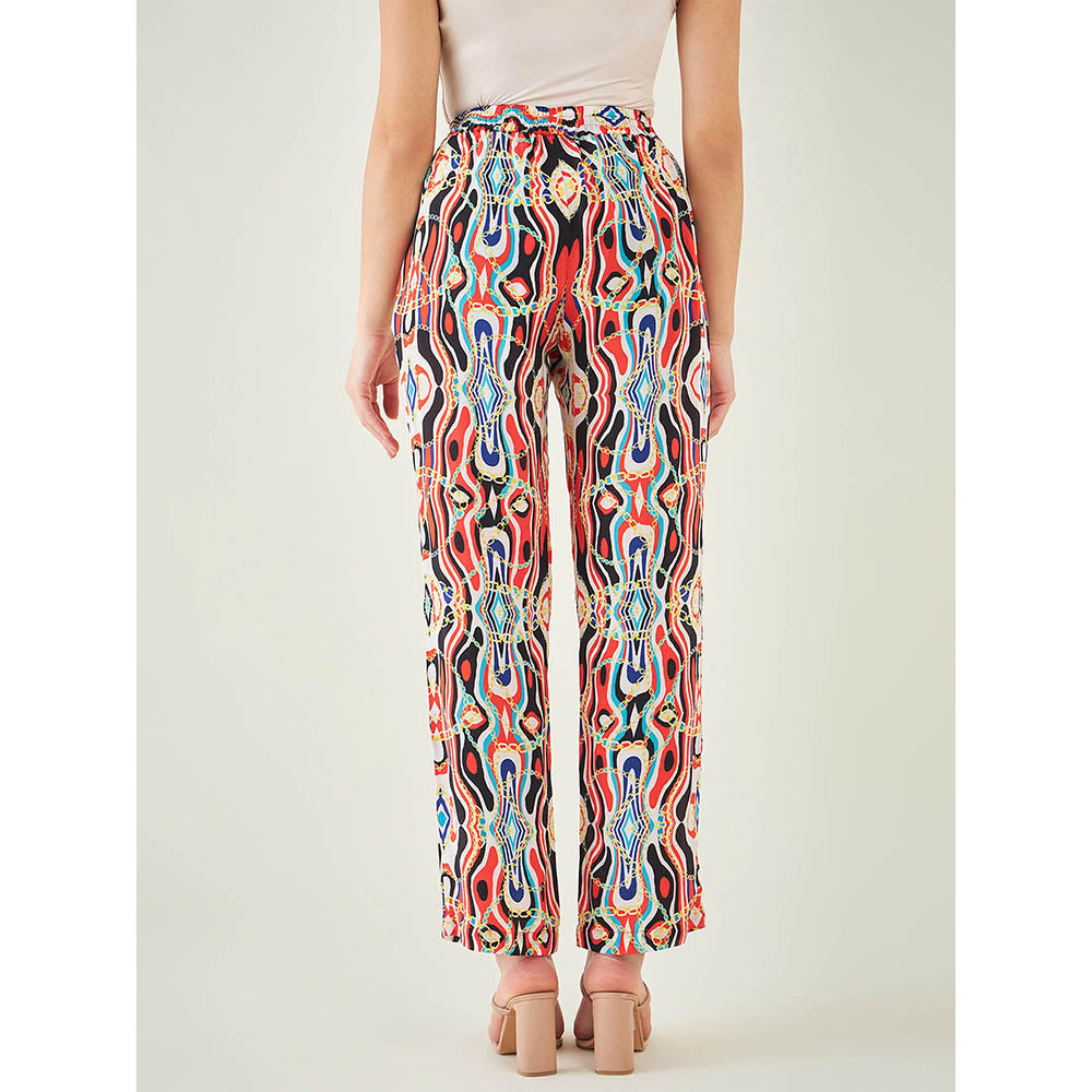 First Resort by Ramola Bachchan Black and Red Marine Wave Print Pant
