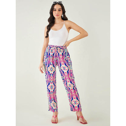 First Resort by Ramola Bachchan Blue and Pink Marine Wave Print Pant
