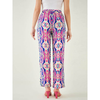 First Resort by Ramola Bachchan Blue and Pink Marine Wave Print Pant