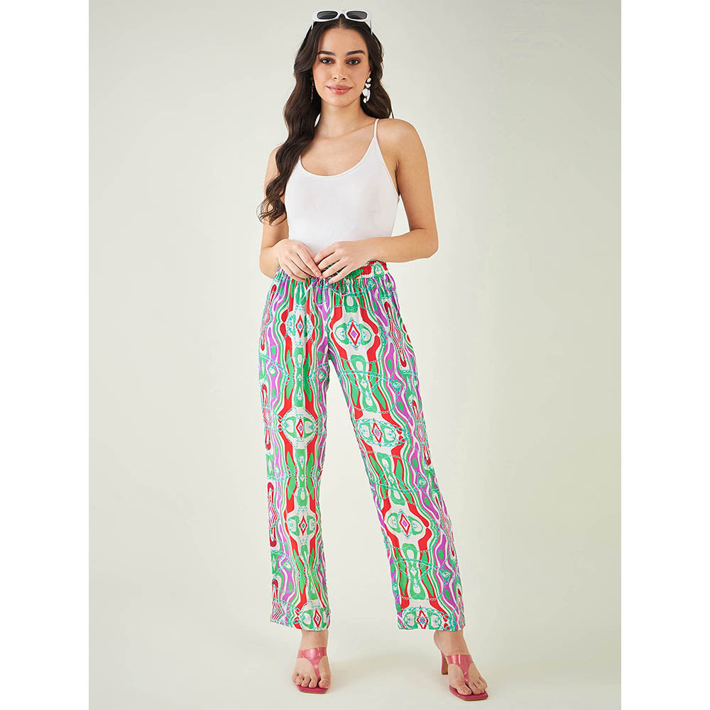 First Resort by Ramola Bachchan Green and Orange Marine Wave Print Pant