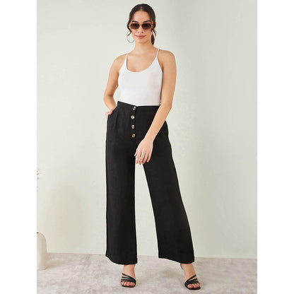 First Resort by Ramola Bachchan Black Linen High-Waisted Straight Pant