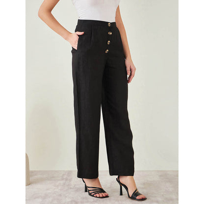 First Resort by Ramola Bachchan Black Linen High-Waisted Straight Pant