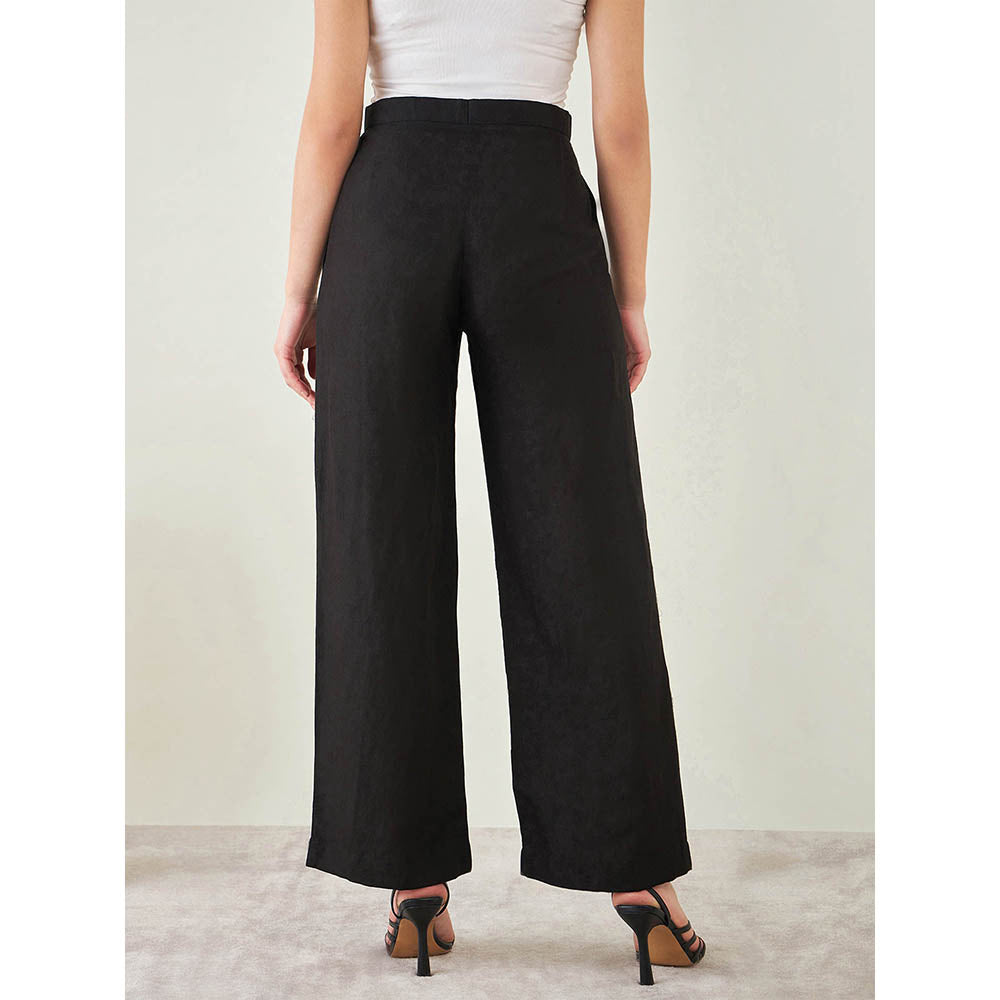 First Resort by Ramola Bachchan Black Linen High-Waisted Straight Pant