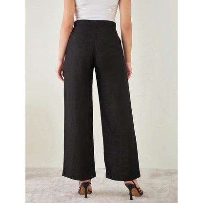 First Resort by Ramola Bachchan Black Linen High-Waisted Straight Pant