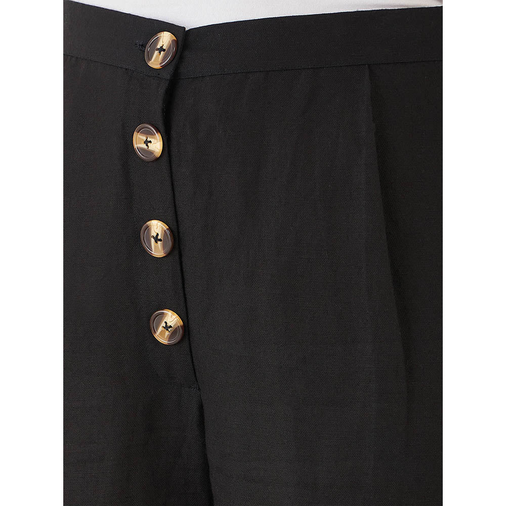 First Resort by Ramola Bachchan Black Linen High-Waisted Straight Pant