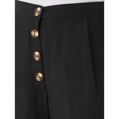 First Resort by Ramola Bachchan Black Linen High-Waisted Straight Pant