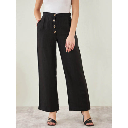 First Resort by Ramola Bachchan Black Linen High-Waisted Straight Pant