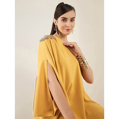 First Resort by Ramola Bachchan Mustard One-Shoulder Embroidered Top with Pant (Set of 2)
