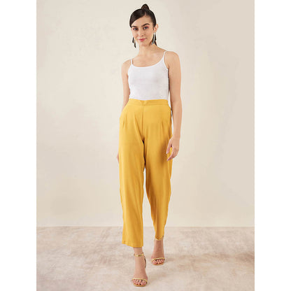 First Resort by Ramola Bachchan Mustard One-Shoulder Embroidered Top with Pant (Set of 2)