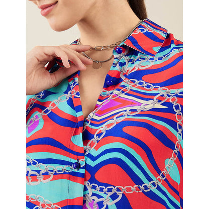 First Resort by Ramola Bachchan Blue and Red Marine Wave Print Shirt and Pant (Set of 2)