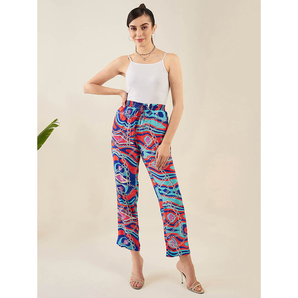 First Resort by Ramola Bachchan Blue and Red Marine Wave Print Shirt and Pant (Set of 2)