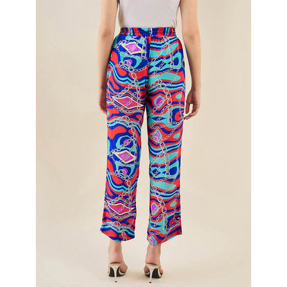 First Resort by Ramola Bachchan Blue and Red Marine Wave Print Shirt and Pant (Set of 2)