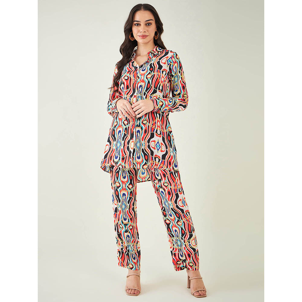 First Resort by Ramola Bachchan Black and Red Marine Wave Print Shirt and Pant (Set of 2)