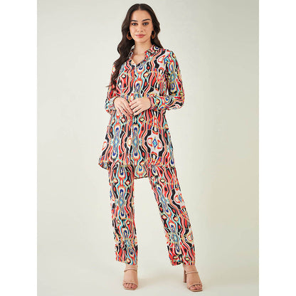 First Resort by Ramola Bachchan Black and Red Marine Wave Print Shirt and Pant (Set of 2)