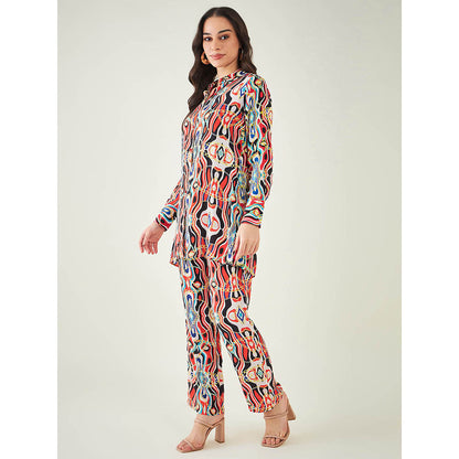 First Resort by Ramola Bachchan Black and Red Marine Wave Print Shirt and Pant (Set of 2)