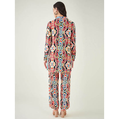 First Resort by Ramola Bachchan Black and Red Marine Wave Print Shirt and Pant (Set of 2)