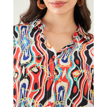 First Resort by Ramola Bachchan Black and Red Marine Wave Print Shirt and Pant (Set of 2)