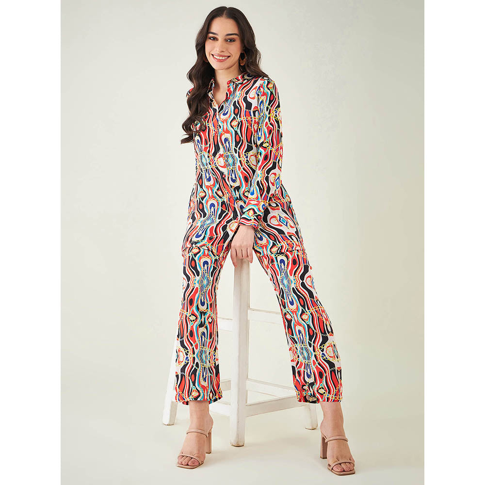 First Resort by Ramola Bachchan Black and Red Marine Wave Print Shirt and Pant (Set of 2)