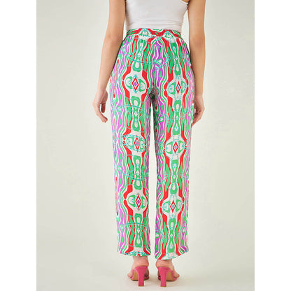 First Resort by Ramola Bachchan Green and Orange Marine Wave Print Shirt and Pant (Set of 2)