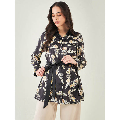 First Resort by Ramola Bachchan Black Baroque Print Shirt with Belt (Set of 2)