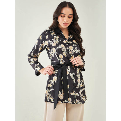 First Resort by Ramola Bachchan Black Baroque Print Shirt with Belt (Set of 2)