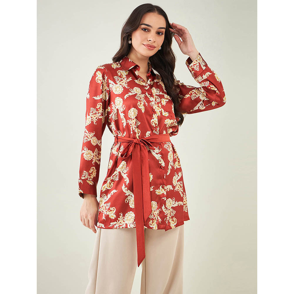 First Resort by Ramola Bachchan Red Baroque Print Shirt with Belt (Set of 2)