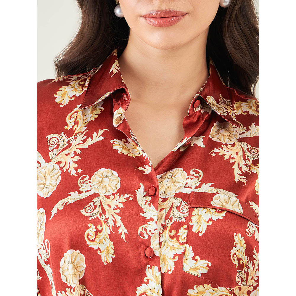 First Resort by Ramola Bachchan Red Baroque Print Shirt with Belt (Set of 2)