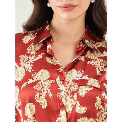 First Resort by Ramola Bachchan Red Baroque Print Shirt with Belt (Set of 2)