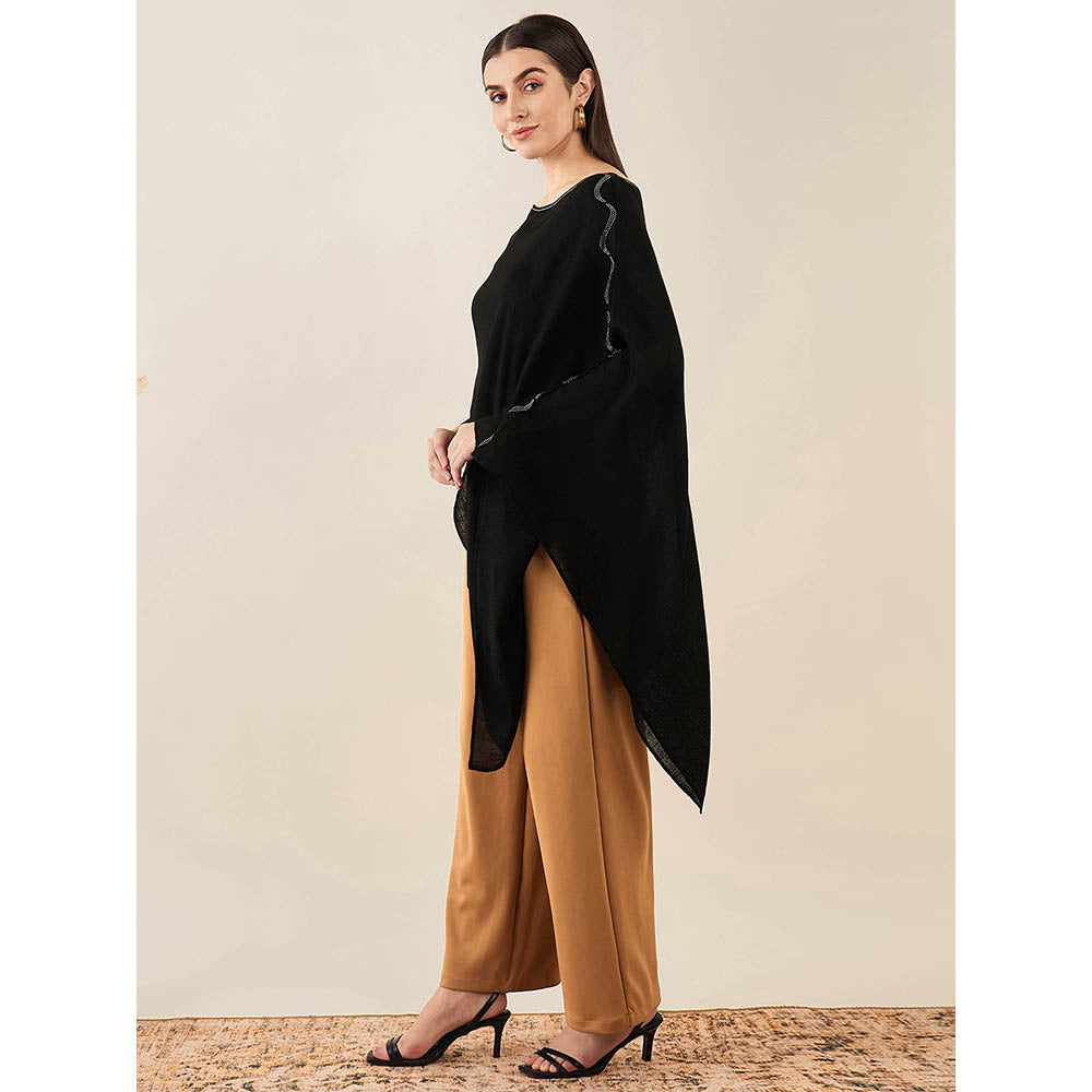 First Resort by Ramola Bachchan Black Embellished Cashmere Poncho