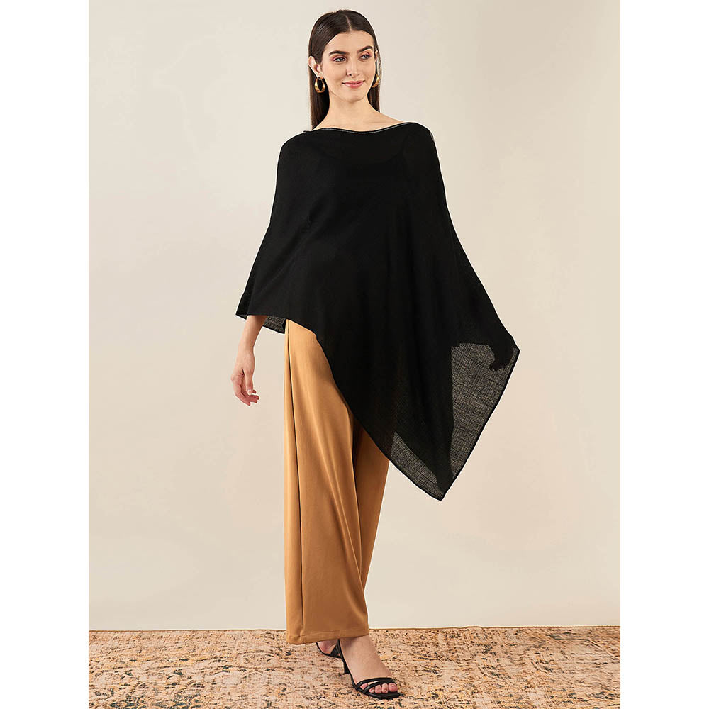 First Resort by Ramola Bachchan Black Embellished Cashmere Poncho