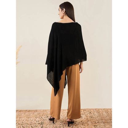 First Resort by Ramola Bachchan Black Embellished Cashmere Poncho