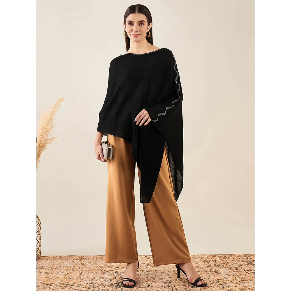 First Resort by Ramola Bachchan Black Embellished Cashmere Poncho