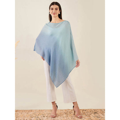 First Resort by Ramola Bachchan Blue Ombre Embellished Cashmere Poncho